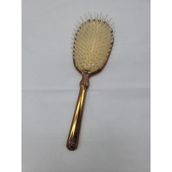 Vintage Gold Vanity Hairbrush Floral Design 10" With Removable Brush - Picture 5 of 7